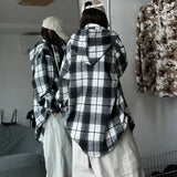 WIAOFELLAS  -  7XL Streetwear Hip Hop Plaid Woolen Unisex Hooded Shirt Autumn Winter Thick Long Sleeve Loose Men Shirts Plus Size Mens Clothing
