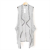 Wiaofellas  -  Summer Hollow Out Breathable Striped Long Vest Cardigan Men Women Korean Fashion Long Cloak Sleeveless Jacket