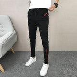 Wiaofellas  -  Cool Casual Men's Slim Fit Nine-Piece Pants Striped Sports Harlan Trousers Korean Version Trendy Cuffed Harem Pants