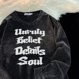 WIAOFELLAS  -  Spring Autumn Round Neck Pure Cotton Long-sleeved Women's Loose Washed Old Printed Sweet Cool Style Versatile Oversized T Shirt