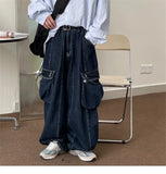 WIAOFELLAS  -  Baggy Cargo Jeans big pocket Trousers Male Denim Pants Wide Leg Pant women's Jeans Loose Casual Streetwear Hip Hop Harajuku