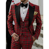 Wiaofellas  -  Scottish plaid Men Suits Slim Fit Wedding Groom Tuxedo for Prom Party Peak Lapel Male Suit 3 Piece (Jacket+Vest+Pants)