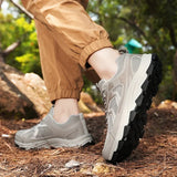WIAOFELLAS  -  Large Size Mesh Surface Breathable Solid Color Outdoor Series Grip Wear-resistant Men's Lace-up Soft Sole Casual Hiking Shoes