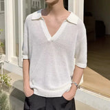 WIAOFELLAS  -  Summer New Men's Solid Color Hollow Short Sleeve T-shirt American Retro Fashion Trend Loose Simple Breathable Men's Tops