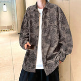 WIAOFELLAS  -  Corduroy Printed Long Sleeved Shirt for Men Hong Kong Style Retro Casual Versatile Shirt for Teenagers