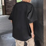 WIAOFELLAS  -  Round Collar Men's Tees Metal Pendant Short Sleeve Casual Menswear Solid Color Loose Shoulder Pads Male T-shirts