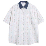 WIAOFELLAS  -  Shirt Harajuku Tiger Pattern Camo Corduroy Pattern Summer vintage Stripe Shirts HipHop Casual Loose Short Sleeve Button Blouse