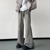 WIAOFELLAS  -  Washed Vintage Jeans Men's American Ins Trendy Brand High Street Loose and Versatile Straight Leg Micro Flared Pants