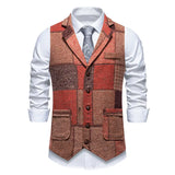 Wiaofellas  -  Vintae Sleeveless Vests Mens Fall Winter Outdoor Patchwork  V Collar Camisoles Daily Casual Contrast Color Tank Tops Men