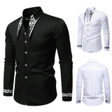 Wiaofellas  -  Men Long Sleeve Shirts Floral Collar Mens Dress Shirt Male Groomsman Clothes Chemise Hemd Homme Shirts S65