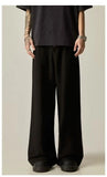 Wiaofellas  -  American Retro Brown Casual Drapey Wide Leg Pants Loose Fit Design Sense Straight Cut Long Trousers Polyester Fabric
