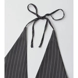 Wiaofellas  -  New Women Sexy Backless Bow Tied Striped Print Short Blouse Female Chic Sleeveless Breasted Vest Shirt Blusas Tops