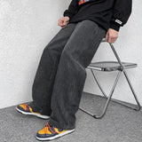 Wiaofellas  -  Men's Baggy Jeans Fashion Straight Leg Wide Leg Casual Trousers Street Loose Four Seasons Denim Pants Grey Blue Black 3XL