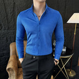 WIAOFELLAS  -  High-end Velvet Shirts for Men Long Sleeved Slim Lapel Social Camisas De Hombre Luxury Handsome Autumn Mens Clothing Plus Size