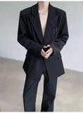 WIAOFELLAS  -  Shoulder Padded Men's Suit Jackets Solid Color Metal Design Double Breasted New Spring Menswear Loose Male Blazers