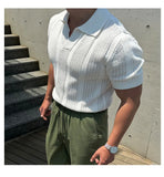 WIAOFELLAS  -  New American Niche Design Knitted Polo Shirt Men Breathable Hollow Short Sleeve Lapel Mesh Tight Sleeve T-shirt