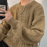 WIAOFELLAS  -  Twist Sweater Men Spring and Autumn New Spliced pullovers O-Neck Fashion Solid Color Loose Casual Long-sleeved Knitted Top