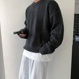 Wiaofellas  -   Winter Round Collar Mohair Solid Color Sweater Loose Korean Style Vintage Kintted Sweater Pullover Men Clothing