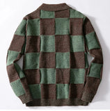 WIAOFELLAS  -  Autumn Winter New Fashion Men's Casual Trendy Turn-down Collar Long Sleeve Single-breasted Loose Plaid Knitted Sweater Coats