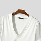 WIAOFELLAS  -  Men T Shirt Mesh Patchwork V Neck Short Sleeve Male Tee Tops Summer Streetwear 2025 Fashion Casual Men Clothing S-5XL