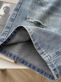 WIAOFELLAS  -  2025 New Men's Summer Solid Color Thin Shorts Male High Street Loose Denim Shorts Men Ripped Holes Straight Short Pants P895