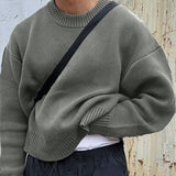 WIAOFELLAS  -  Streetwear Vintage Mens Knit Sweaters Casual Long Sleeve O Neck Loose Sweater Men Spring Autumn Trendy Solid Color Jumpers