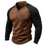 Wiaofellas  -  Spring Autumn Raglan Sleeves Men's Long Sleeve V-neck Clothing Patchwork Color T-shirt Casual Men Suede T-shirt For Male Tops