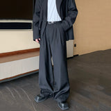 WIAOFELLAS  -  Fashion Elegant Suits Men Two Piece Trend Set Niche Design Korean Shoulder Pad Coat Male Loose Wide Leg Pants