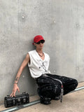 WIAOFELLAS  -  Artificial Hand-painted Lettering Graffiti Black Denim Trousers Men Straight Pants
