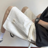 WIAOFELLAS  -  Summer Men New Loose Street Casual Solid Color Comfortable Shorts Elastic Waist Black Youth Drawstring All-match Middle Pants