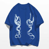 WIAOFELLAS  -  Men's Casual T-Shirt Fashionable Trendy Hip-Hop High Street Y2k Retro Snake Pattern Loose Cotton Top Spring And Summer