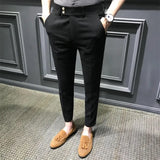 WIAOFELLAS  -  Fabulous Ninth Slim Fit Men's Suit Pants Formal Low Waist Straight Leg Korean Sle Casual Trousers with kets