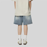 WIAOFELLAS  -  Denim Short Men Hip Hop Baggy Jeans Men Streetwear Vintage Y2K Harajuku Straight Gingerbread Man Appliques Washed Mens Shorts