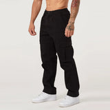 Wiaofellas  -  Men Khaki Wide Leg Pants Summer Male Button Pocket Loose Straight Cargo Full Trousers
