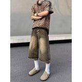 WIAOFELLAS  -  New Arrival American Retro Cropped Men Wide Leg Jeans Y2k Gothic Washed Loose Straight Casual Solid Color Shorts Sweatpants W146