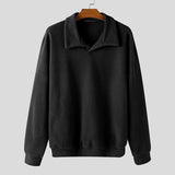 WIAOFELLAS  -  Men Hoodies Solid Color Lapel Long Sleeve Loose Men Pullover Streetwear Korean Style Fashion Casual Tops Male Sweatshirt