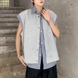 WIAOFELLAS  -  Niche Design Men's Tank Tops Turn-down Collar Single Breasted Plaid Contrast Color Sleeveless Loose Male Vests Chic
