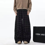 Wiaofellas  -  New Men's Casual Plaid Striped Straight-leg Pants High Street Fashion Corduroy Drawstring Trousers Y2K Retro Sweatpants
