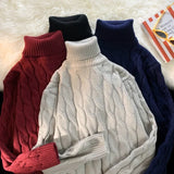 Wiaofellas  -  Autumn Winter Men's Thick Sweater Thick Solid Color Turtleneck Collar Long Sleeve Warm  Basic Classical  Knit Sweater