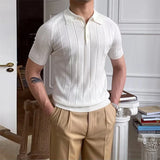 WIAOFELLAS  -  Casual Men's Slim Elastic Knitted Polo Shirt 2024 Spring Summer Short Sleeve Lapel Button Knit Tops Men Clothes Fashion Pullover