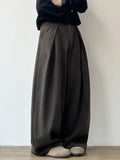 WIAOFELLAS  -  High Waist Wide Leg Casual Pants for Women Bla Floor-Length Drapey Suit Pants Casual Loose Fit Polyester Fiber