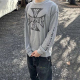 WIAOFELLAS  -  Mens Clothing Spring Fashion Casual Loose Long-Sleeved T-Shirt American Street Trend Printing Retro Hip-Hop Y2k T-Shirt Men