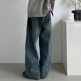 WIAOFELLAS  -  Spray Painted Deconstruction Jeans Men's Loose Straight Leg Washed Design Holes Contrats Color Male Denim Pants