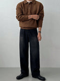 Wiaofellas  -  Fall Winter Men's Old Money Style Loungewear, LVLAEA Solid Color Lapel Button-Up, Loose Warm Long Sleeve Pullover Shirt