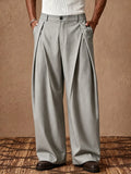 Wiaofellas  -  Vintage Loose Straight Bottoms Mens Autumn Casual Solid Color Trousers Men Office Business Pleated Draped Long Pants