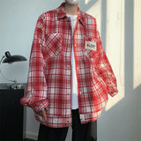 WIAOFELLAS  -  High-end Long Sleeved Checkered Shirt Autumn Style Men's Letter Embroidered Jacket with Lapel Trendy Brand Cool and High Street