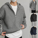 WIAOFELLAS  -  Hollow Hooded Knitted Cardigan Sweater Men's Spring and Autumn New Couple's Jacket Casual Versatile Fashion Top