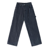 WIAOFELLAS  -  Japanese Style Male Straight Jeans Personalized Design Washed Men's Wide Legs Denim Pants Spring New Stylish