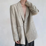 WIAOFELLAS  -  Trendy Men's Shoulder Pads Pockets Metal Plate Design Loose Coats Fashion Lapel Long Sleeves Casual Jackets Male