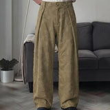 Wiaofellas  -  Fashion Men's Loose High-Waist Embroidered Casual Pants Wide Leg Long Trousers Summer New Arrival Draped Print Straight Pants